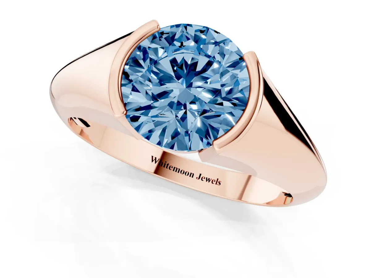 Fancy Blue Round Cut Solitaire Tension Set Diamond Ring Rose gold
