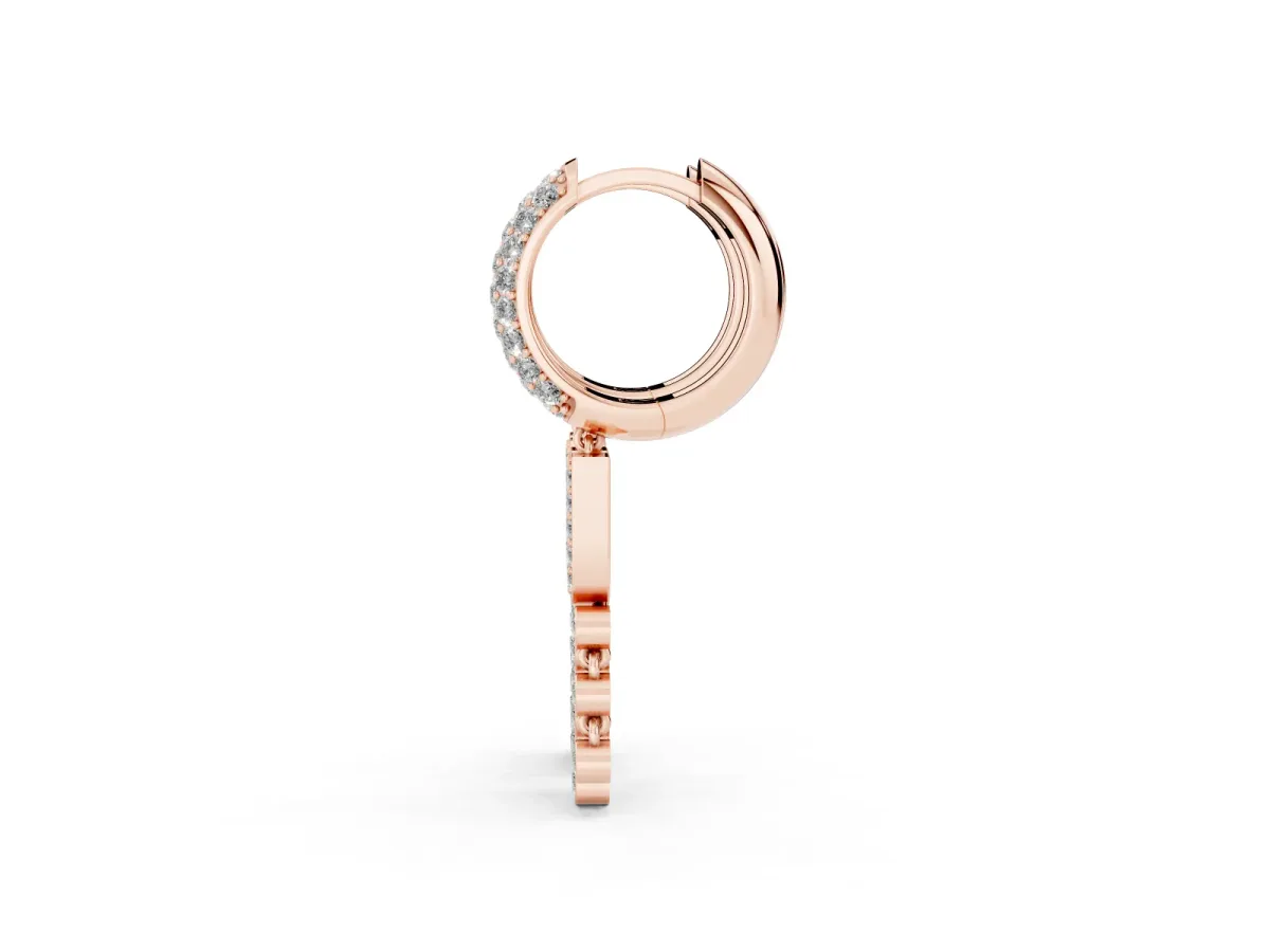 Round Diamond Initial U Huggie Hoop Earrings Rose gold