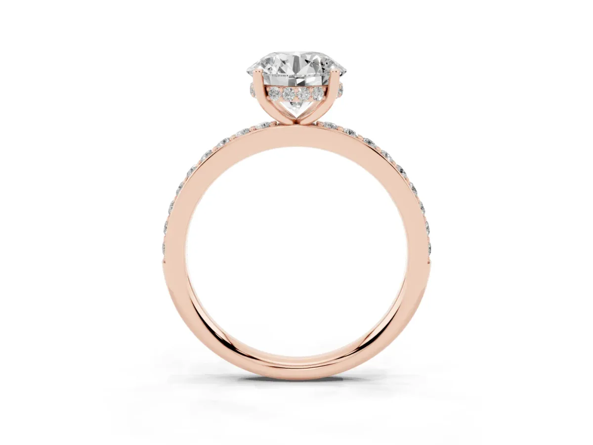 Round Cut Cut Diamond Pavé Band Ring with Four-Prong Setting Rose gold