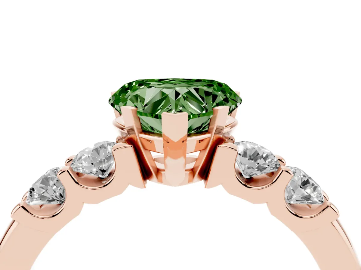 Fancy Green Heart Cut Brilliant Cut Diamond Five-Stone Prong Set Engagement Ring with Channel Band Rose gold