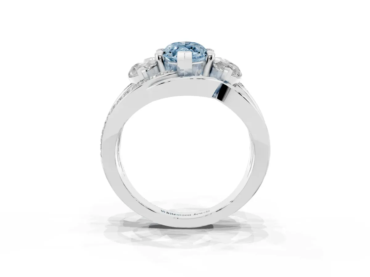Fancy Blue Three-Stone Marquise Cut Cut Diamond Split Shank Prong Set Ring White gold