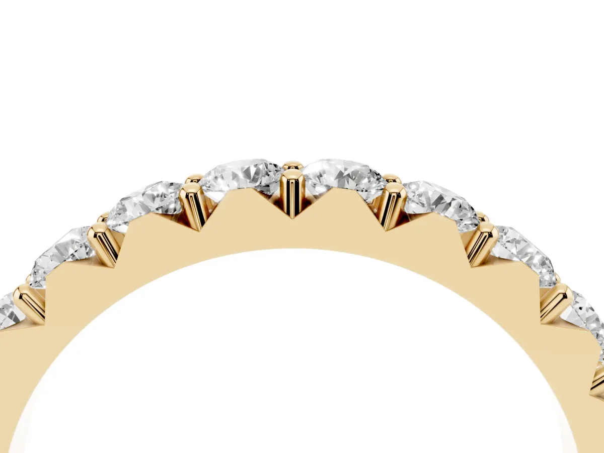 Round Diamond Half Eternity Band with Classic Prong Setting Yellow gold