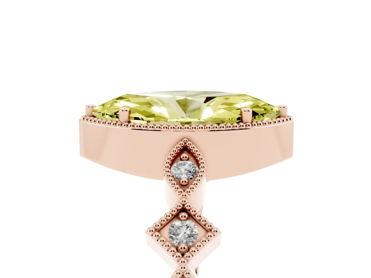 Fancy Yellow Marquise Cut Milgrain Marquise Diamond Twist Band Ring Rose gold