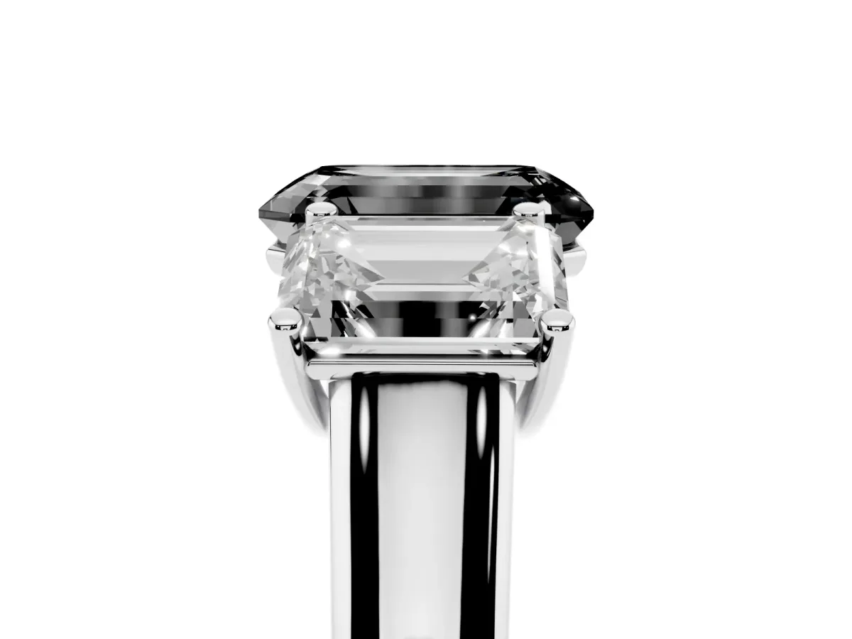 Fancy Black Emerald Cut Three-Stone Diamond Ring with Prong Setting on a Classic Band White gold