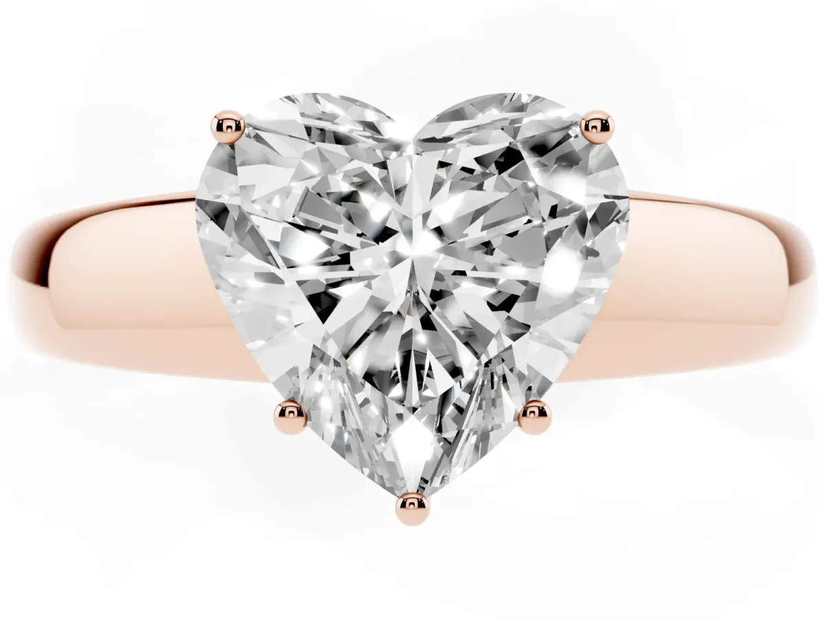 Heart Cut Solitaire Diamond Ring with Tapered Band and Four-Prong Setting Rose gold