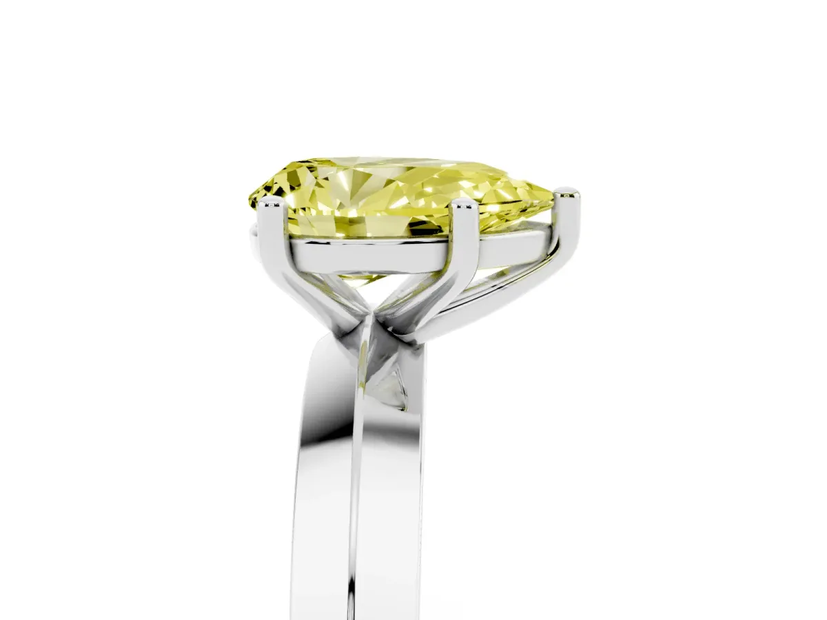 Fancy Yellow Pear Cut Cut Solitaire Engagement Ring with Flat Band and Four-Prong Setting Silver