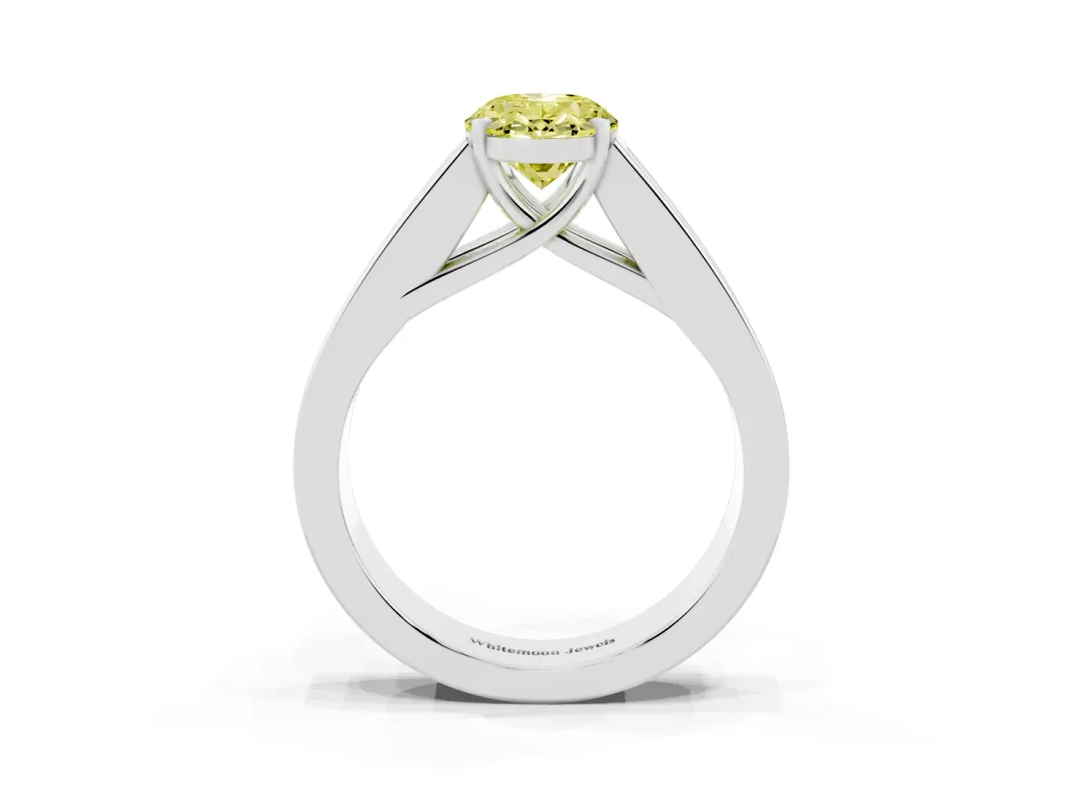 Fancy Yellow Oval Cut Cut Channel Set Solitaire Ring with Four-Prong Setting Silver
