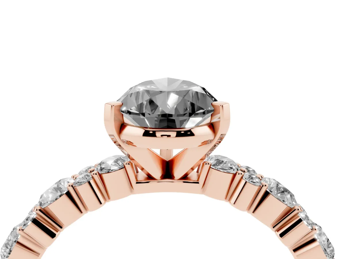 Fancy Black Pear Cut Diamond Side Stone Solitaire Ring with Round and Four-Prong Setting Rose gold