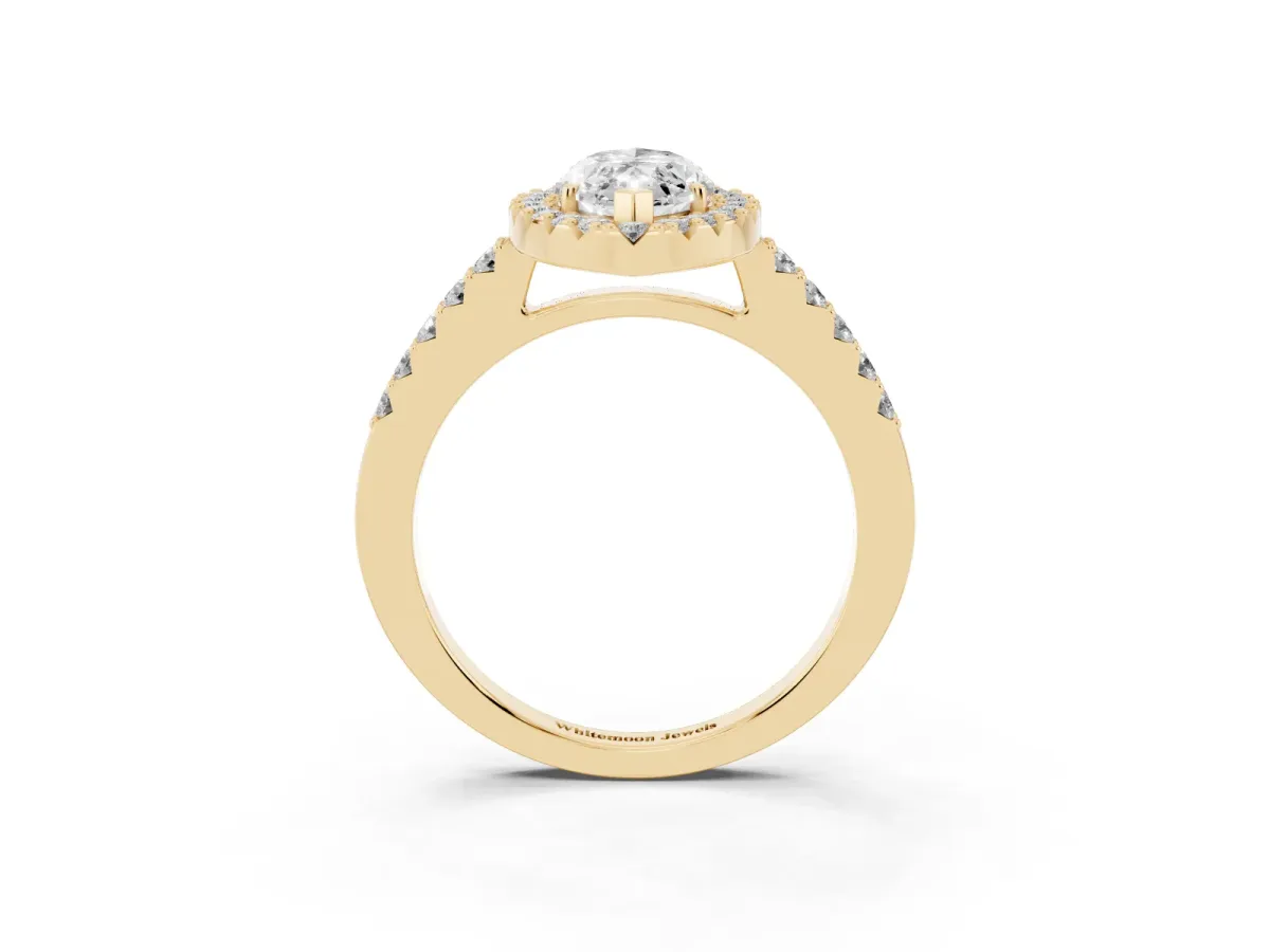 Marquise Cut Halo Diamond Pavé Solitaire Ring Yellow gold