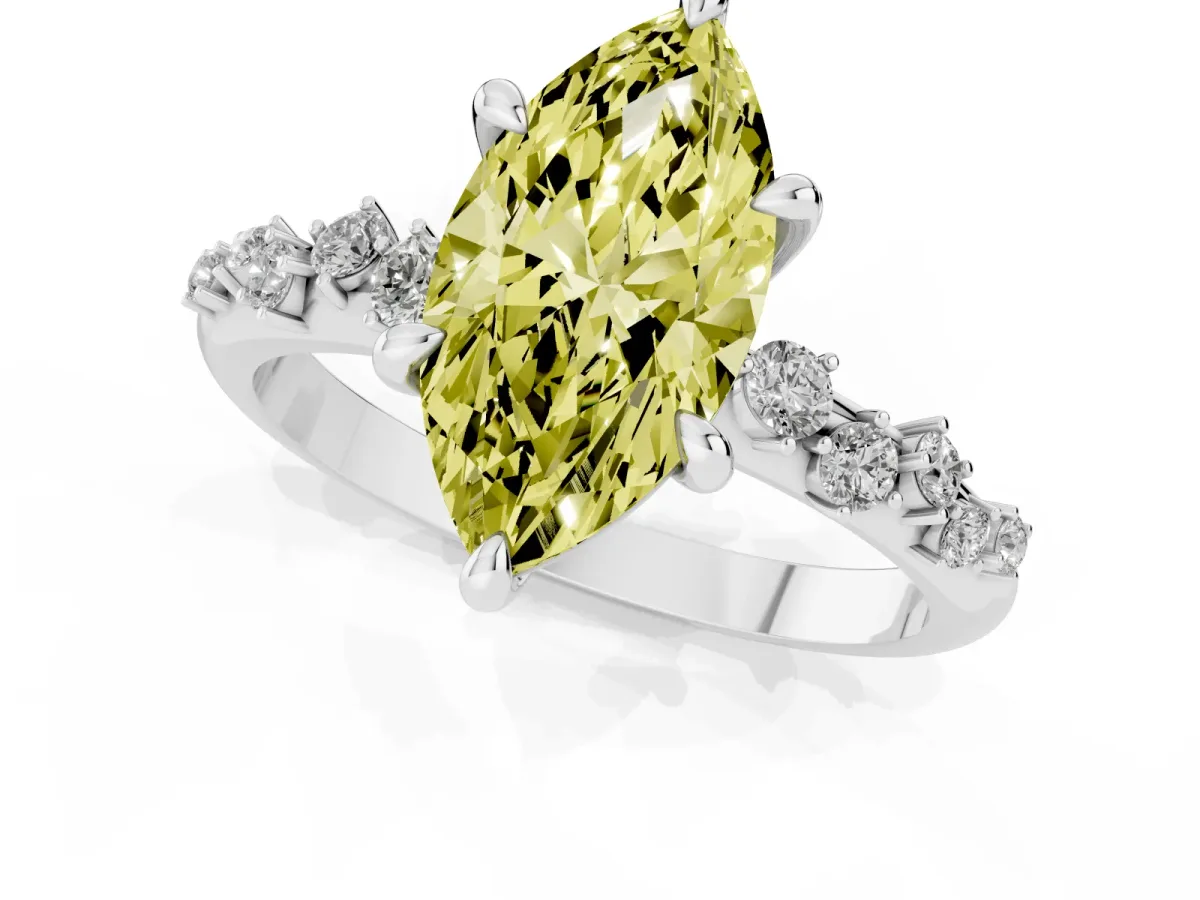 Fancy Yellow Marquise Cut Cut Diamond Vine Band with Four-Prong Setting Silver