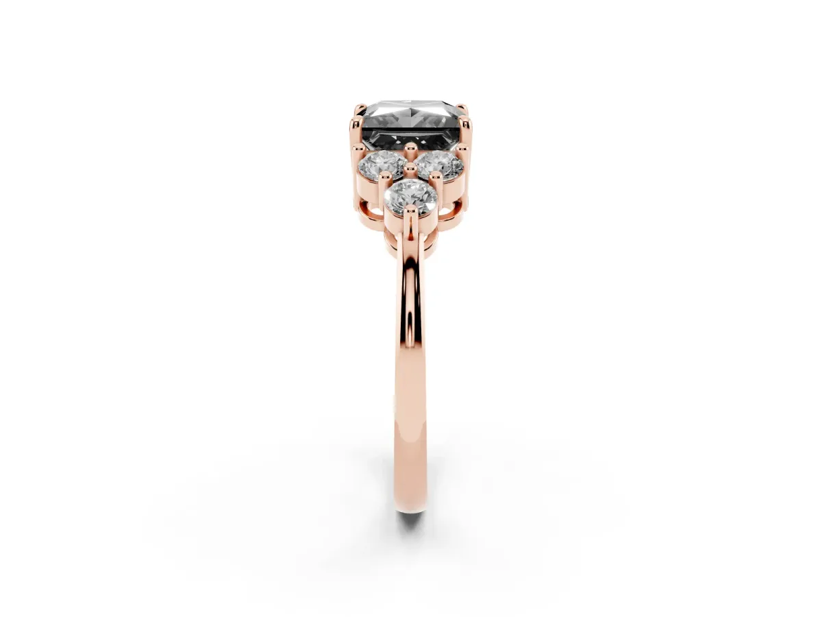 Fancy Black Princess Cut Brilliant Diamond Cluster Accent Solitaire Ring with Prong Setting Rose gold