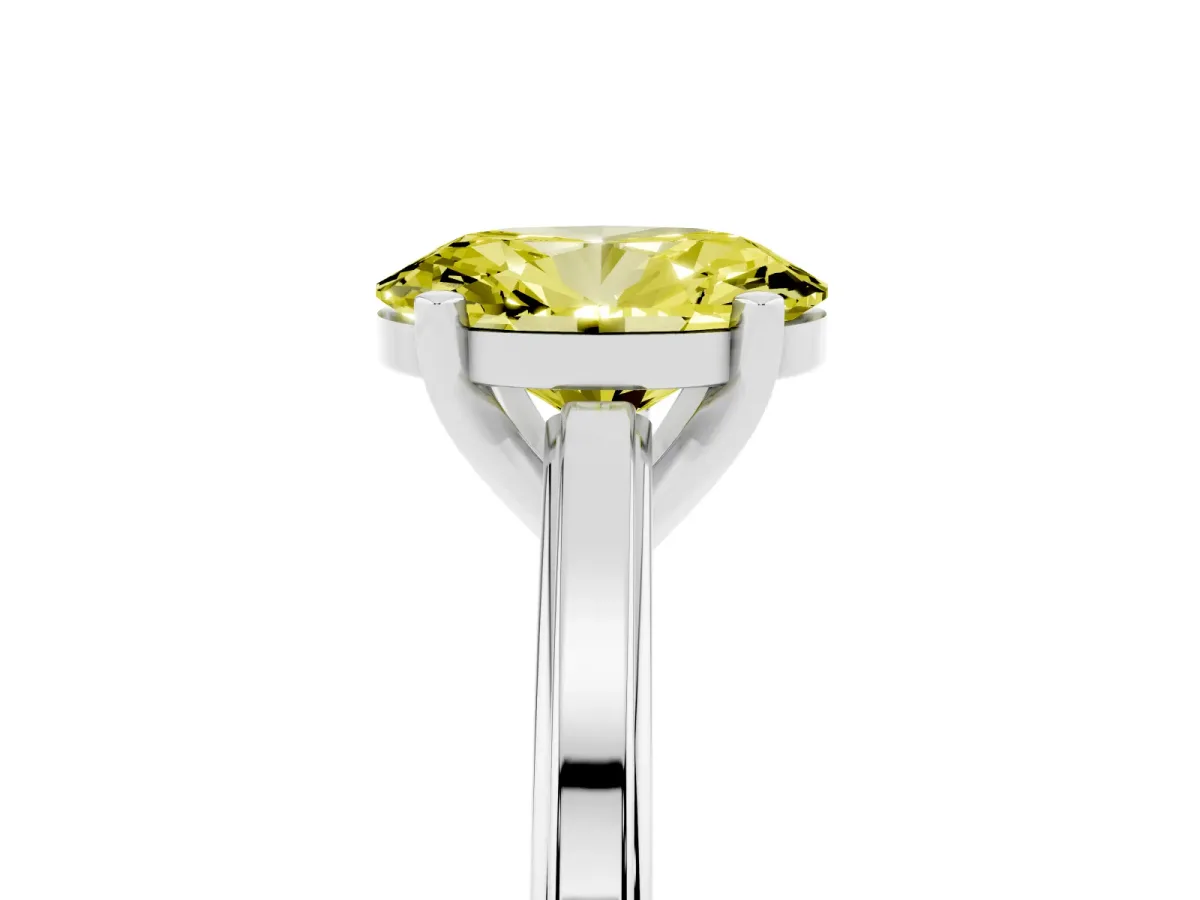 Fancy Yellow Oval Cut Solitaire Diamond Ring with Four-Prong Setting and Classic Band Platinum