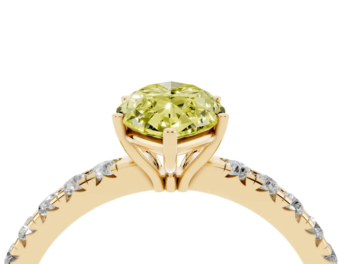 Fancy Yellow Marquise Cut Diamond Pavé Solitaire Engagement Ring with Four-Prong Setting Yellow gold
