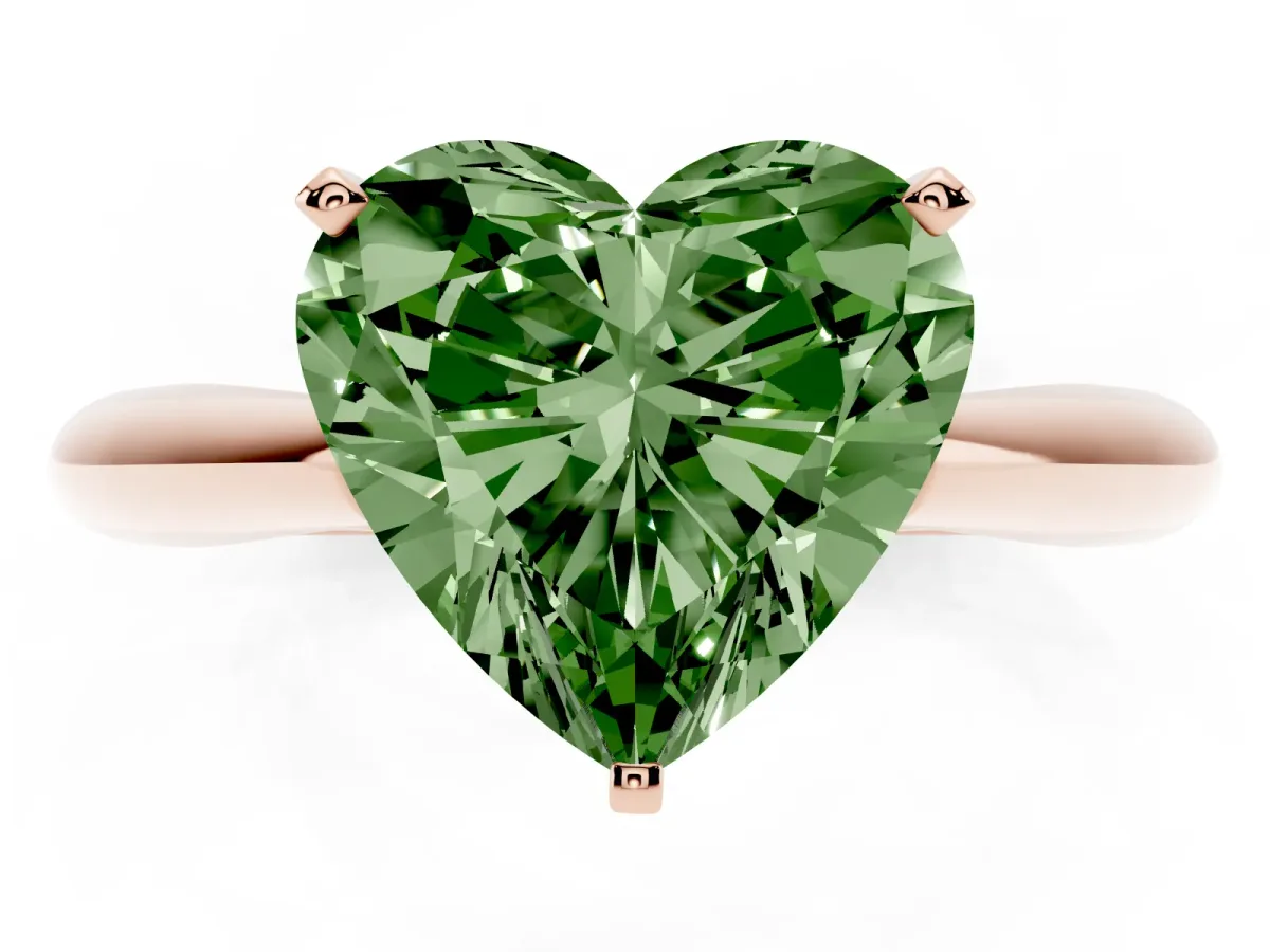 Fancy Green Heart Cut Diamond Solitaire Engagement Ring with Cathedral Setting and Four-Prong Mount Rose gold
