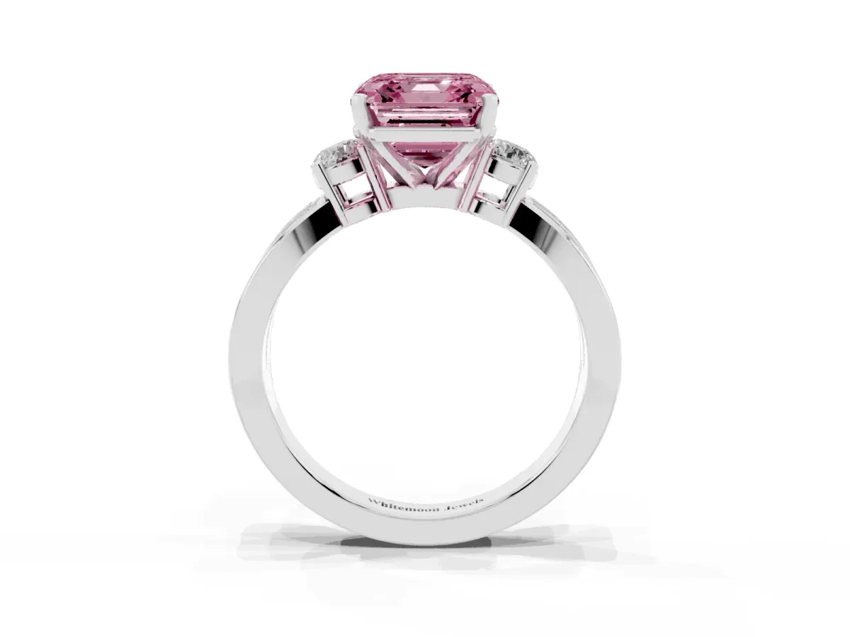 Fancy Pink Three-Stone Asscher Cut Cut Diamond Twist Band with Prong Setting Silver