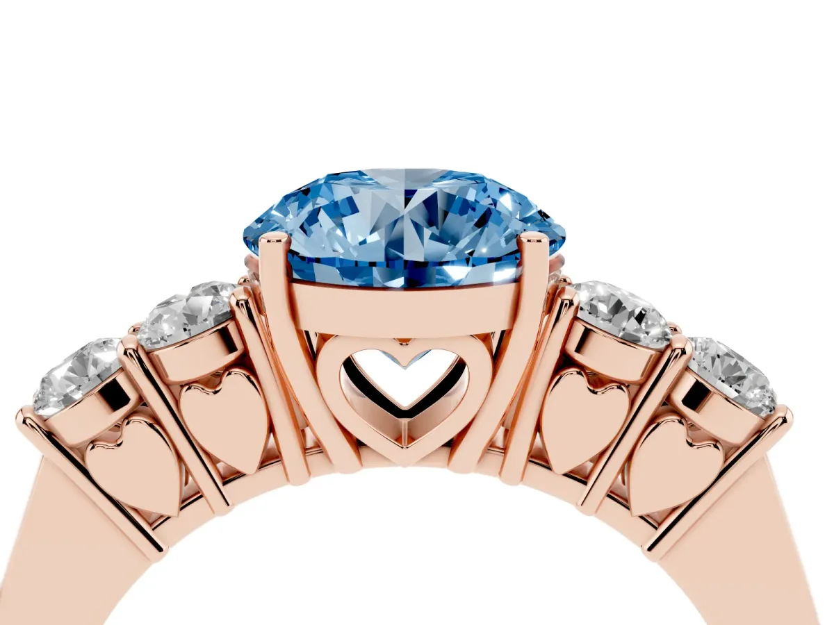 Fancy Blue Round Cut Cut Diamond Five-Stone Prong Set White Gold Ring Rose gold