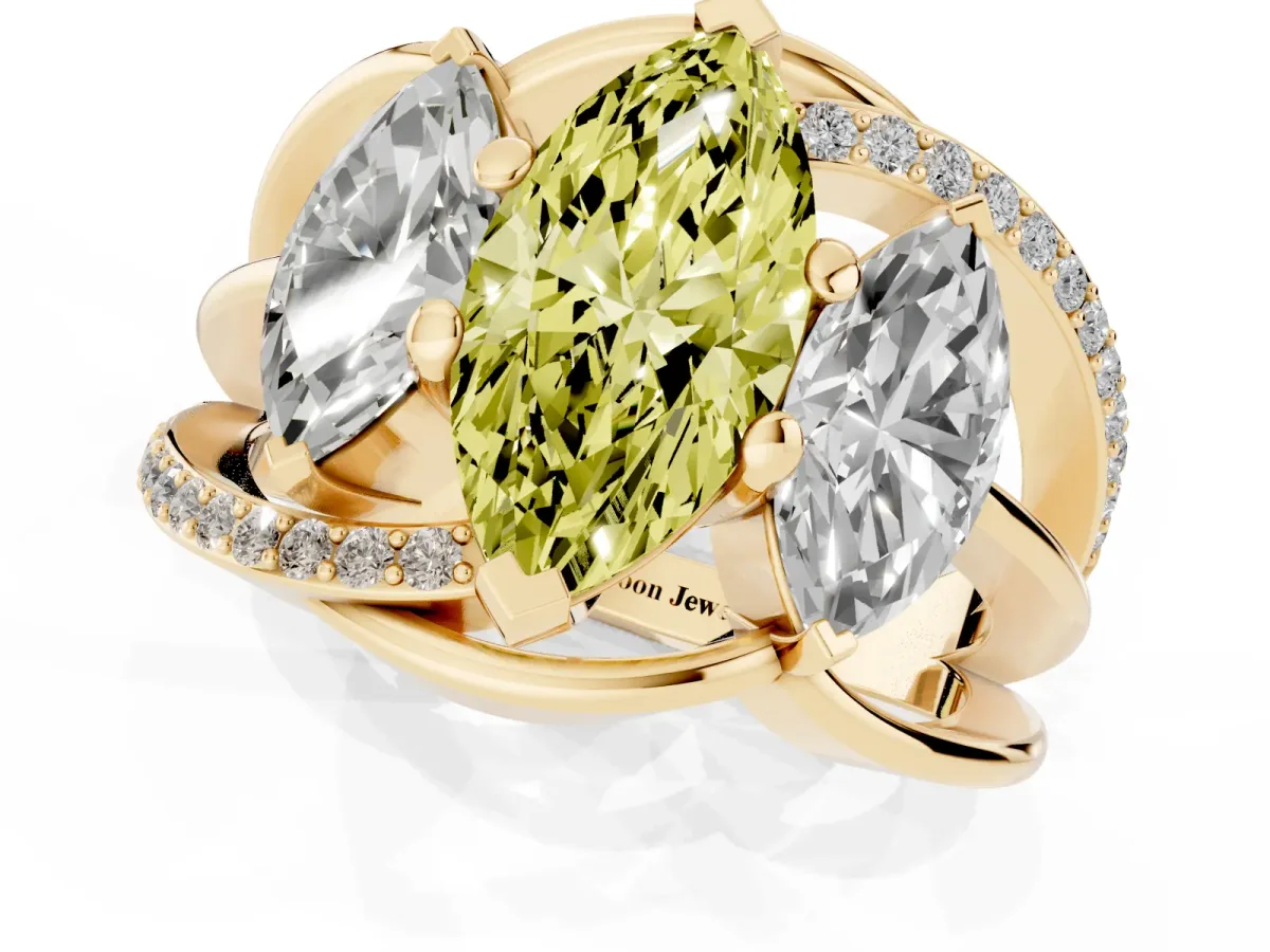 Fancy Yellow Three-Stone Marquise Cut Cut Diamond Split Shank Prong Set Ring Yellow gold