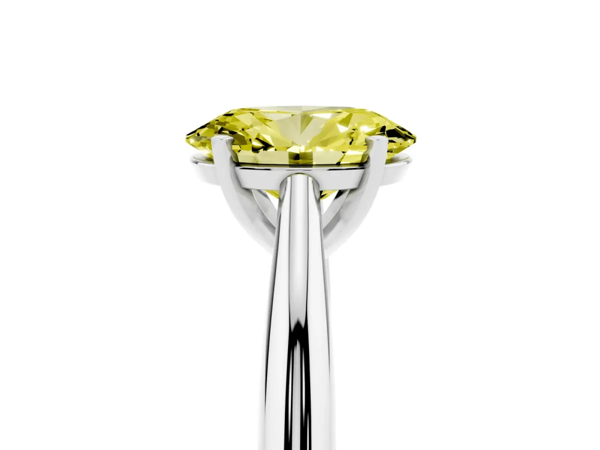 Fancy Yellow Oval Cut Diamond Solitaire Engagement Ring with Cathedral Setting and Four-Prong Mount Silver