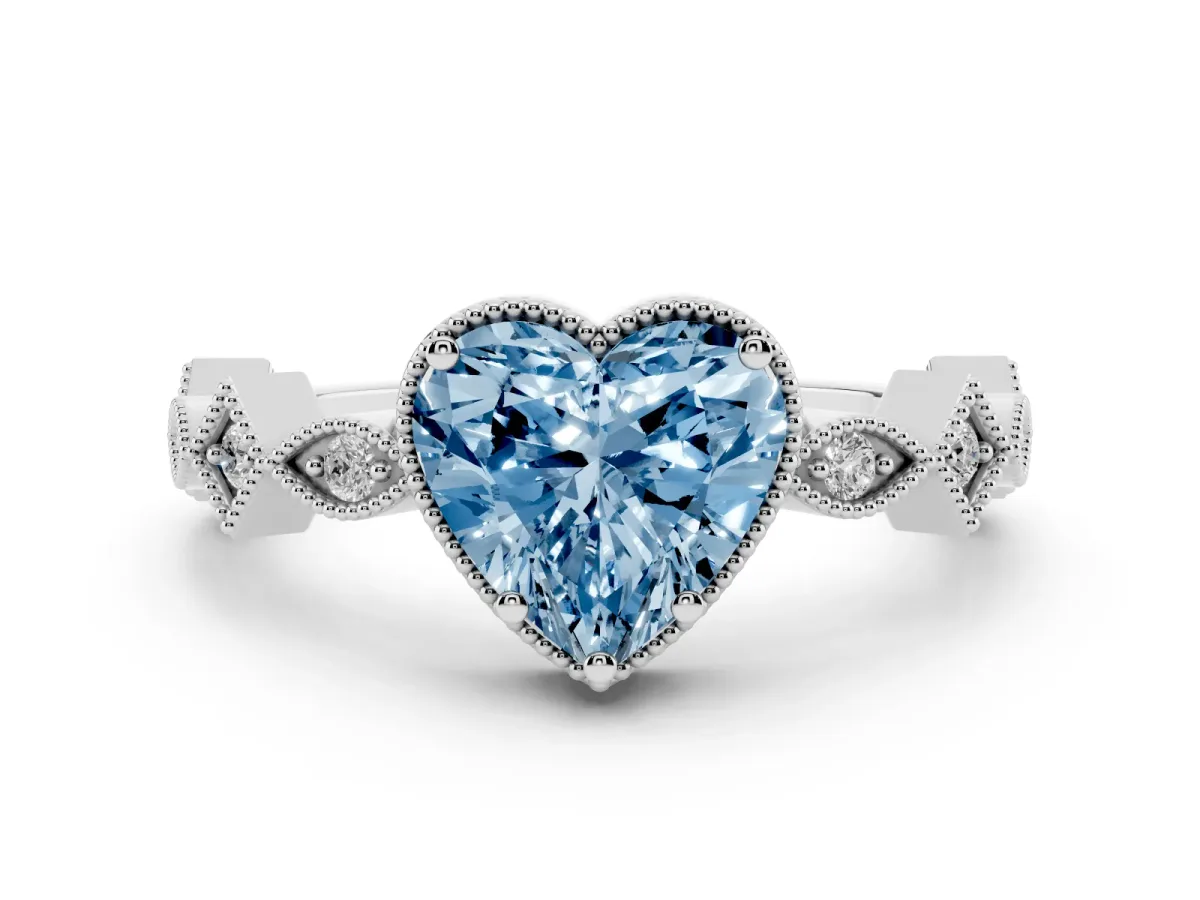 Fancy Blue Heart Cut Milgrain Marquise Diamond Twist Band Ring Silver