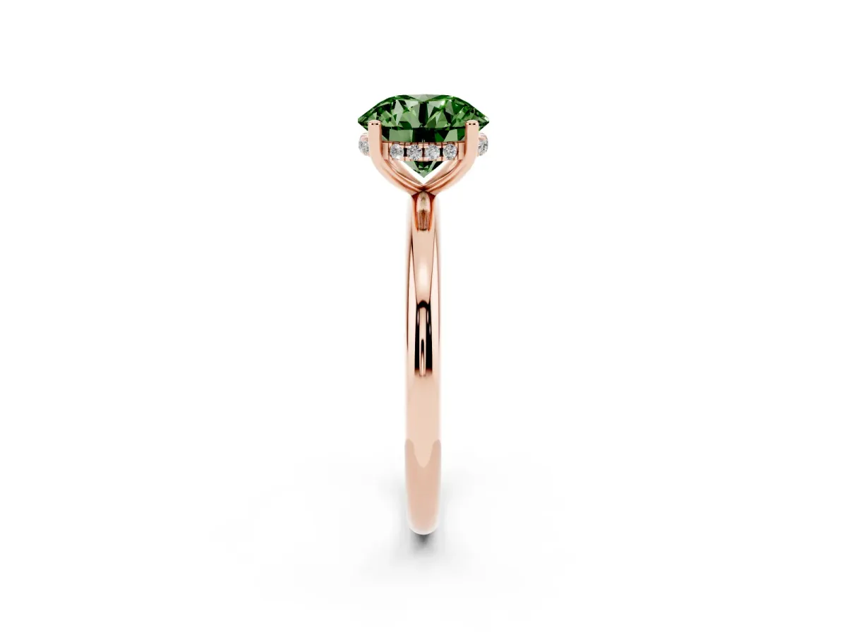 Fancy Green Round Cut Cut Solitaire Engagement Ring with Four-Prong Setting and Classic Band Rose gold