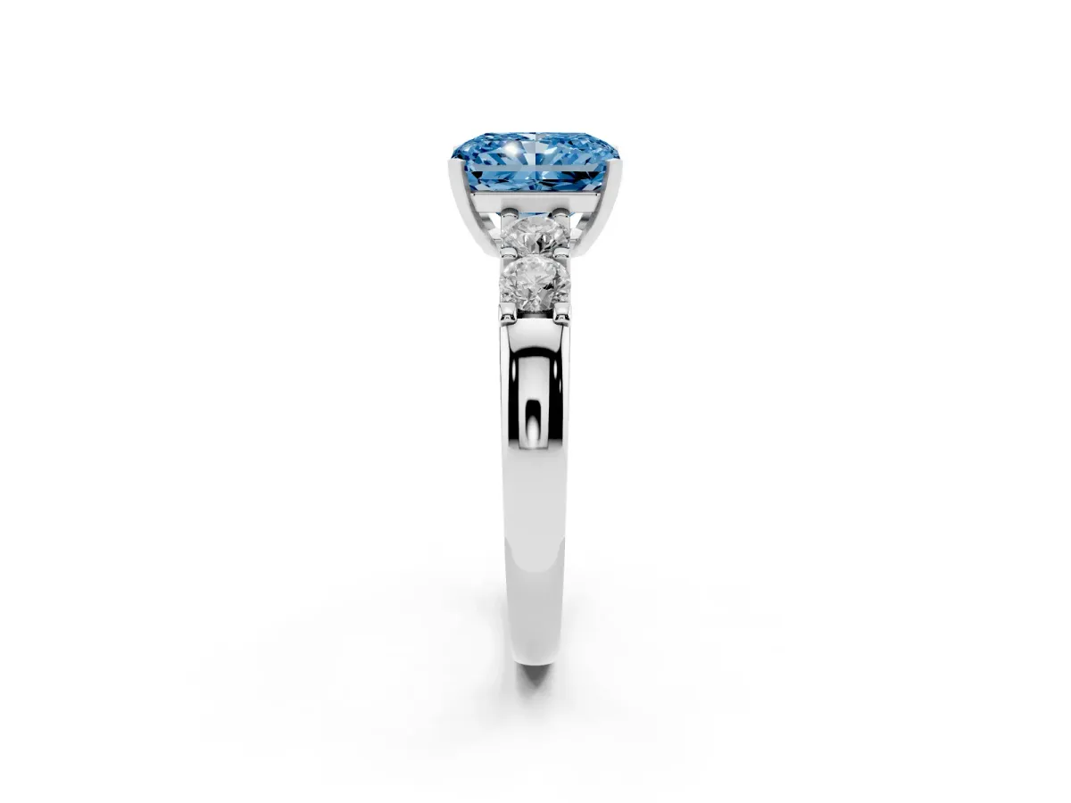 Fancy Blue Radiant Cut Brilliant Cut Diamond Five-Stone Prong Set Engagement Ring with Channel Band White gold