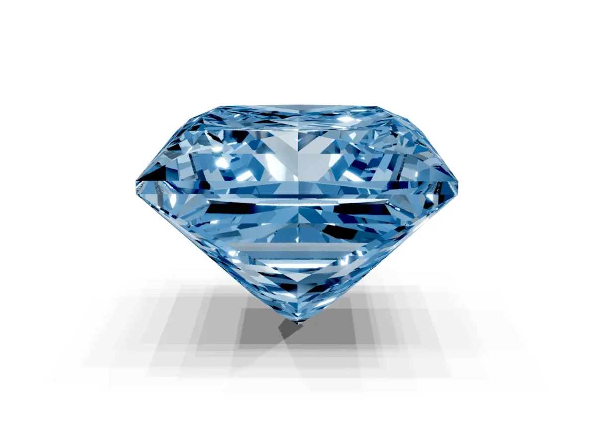 Fancy Blue Princess Cut Halo Diamond Ring with Milgrain and Bezel Accents on a Split Shank Band Yellow gold