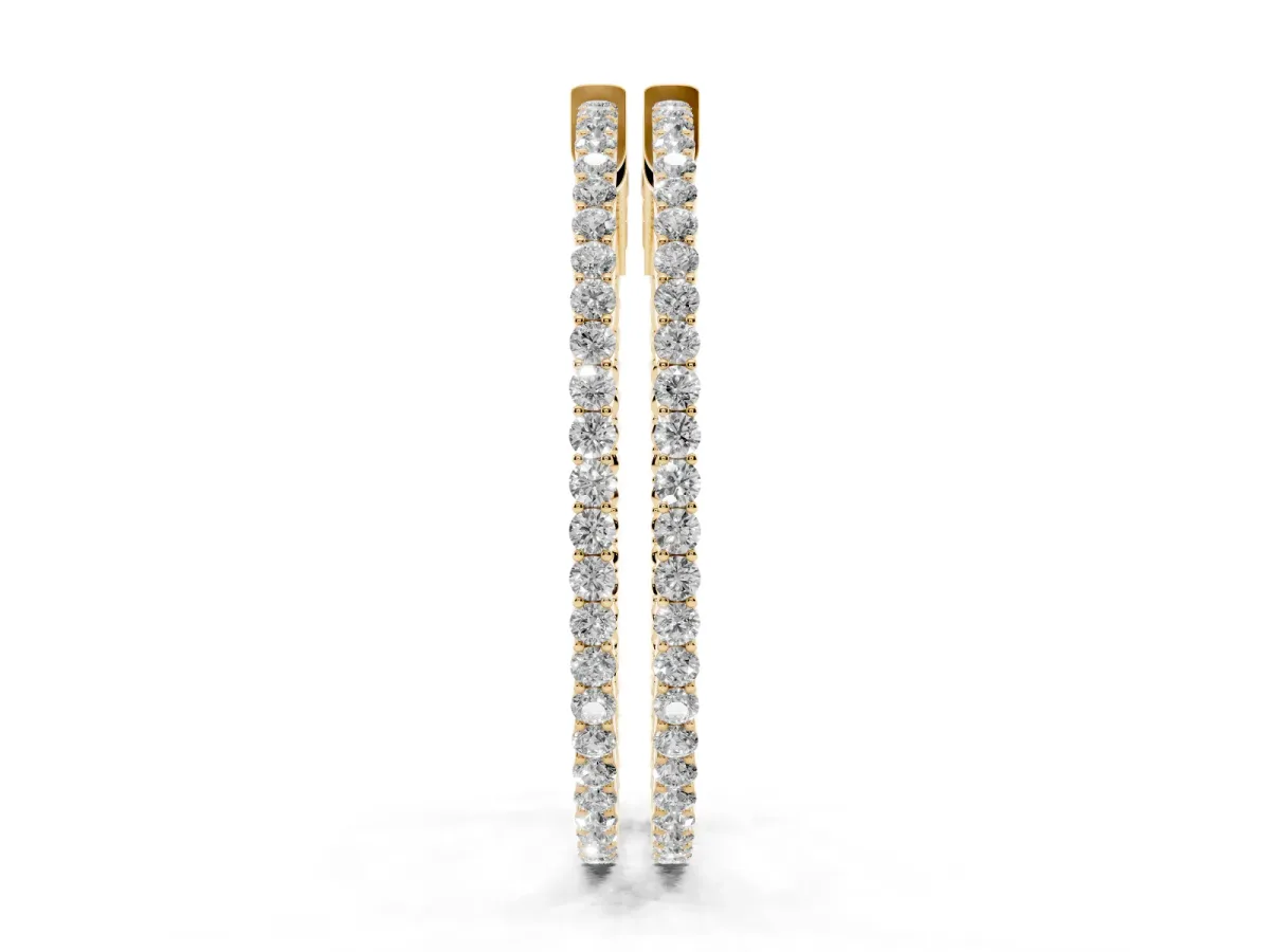 Round Diamond Hoop Earrings with Pave Setting and Shared Prong Yellow gold