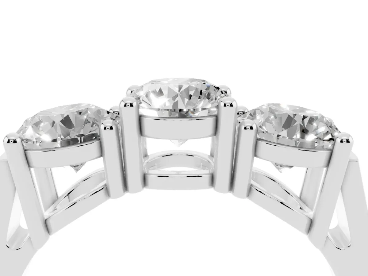 Three-Stone Round Cut Diamond Channel Band with Prong Setting Platinum