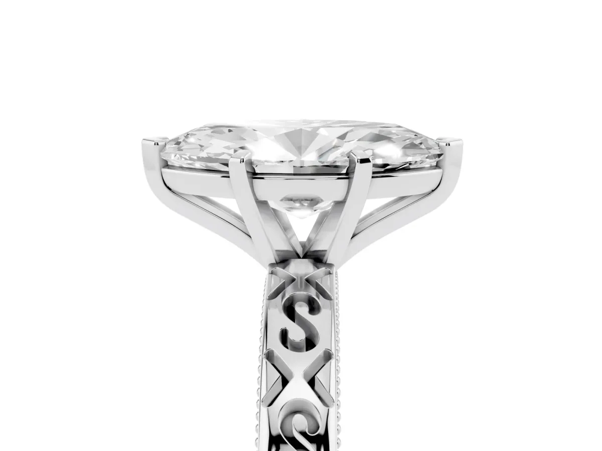 Marquise Cut Solitaire Engagement Ring with Scrollwork Band and Four-Prong Setting White gold