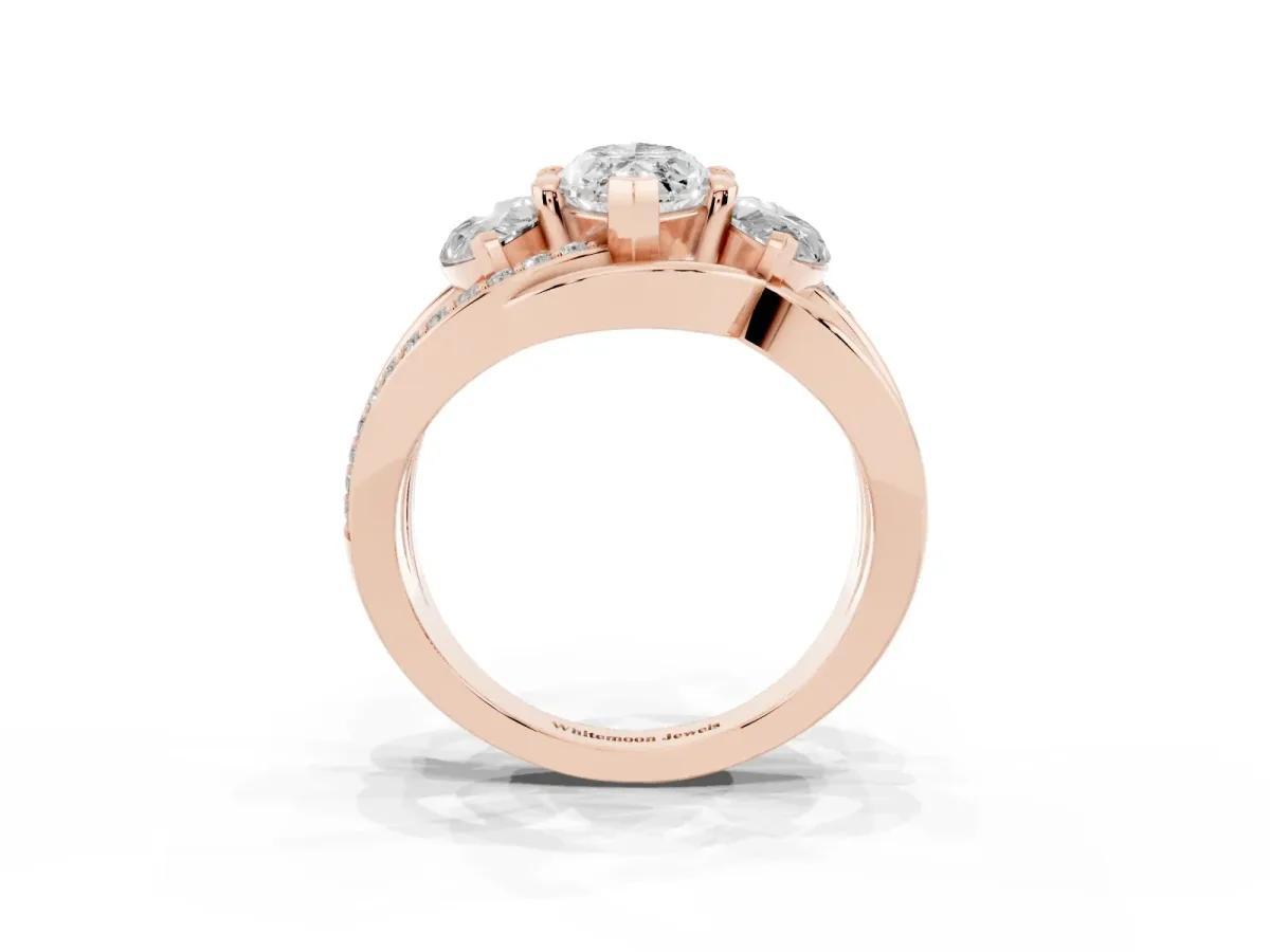 Three-Stone Marquise Cut Cut Diamond Split Shank Prong Set Ring Rose gold
