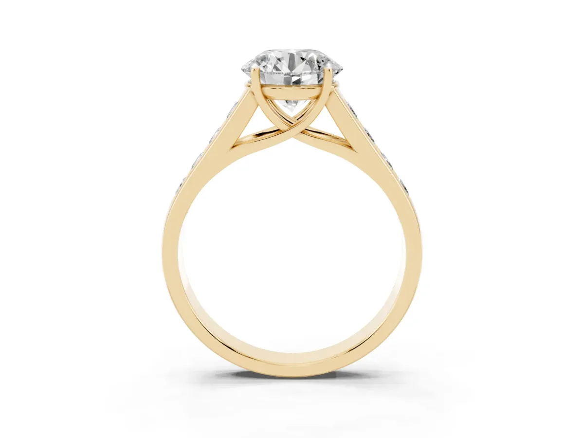Round Cut Solitaire Channel-Set Diamond Engagement Ring with Four-Prong Setting Yellow gold