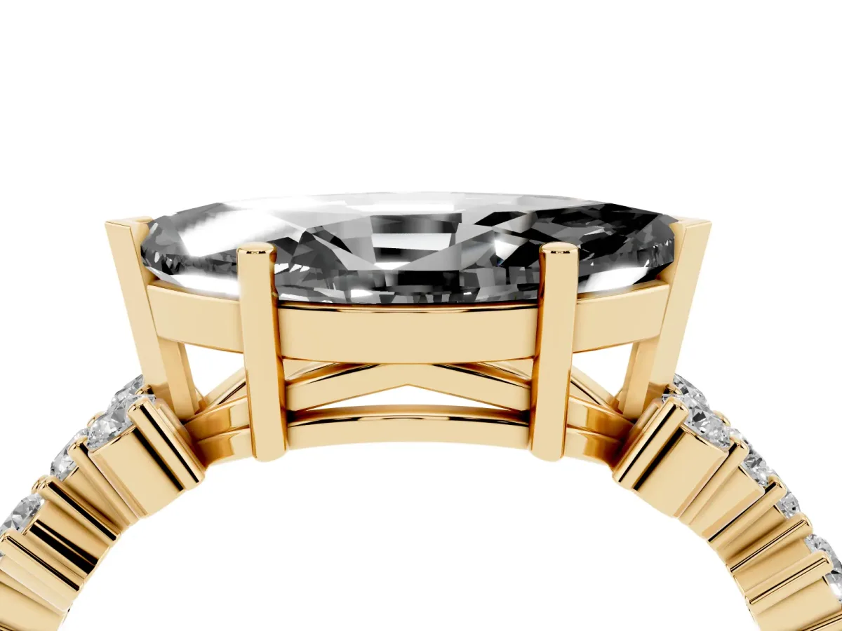 Fancy Black Marquise Cut Diamond Scattered Round Accent Ring with Prong Setting Yellow gold