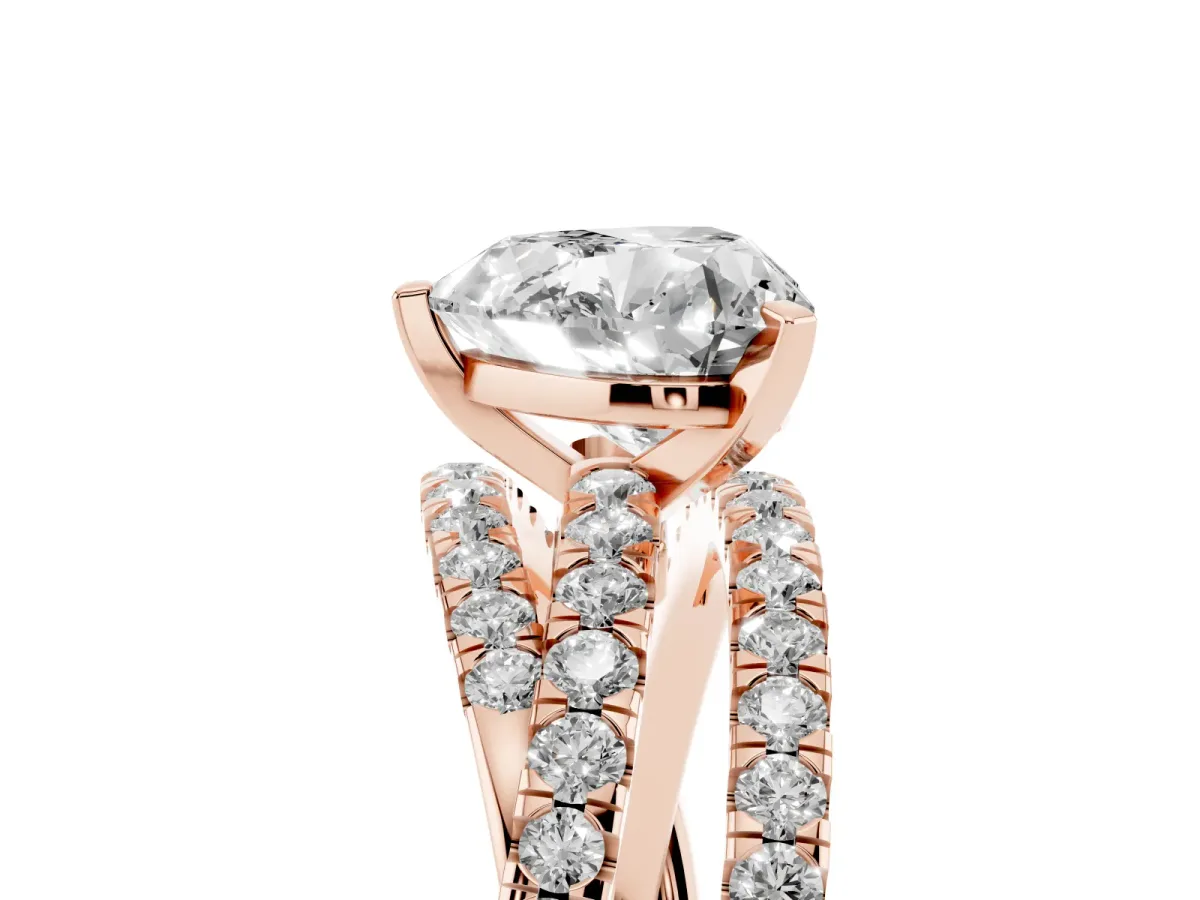 Heart Cut Solitaire Twist Band with Pavé Setting and Four-Prong Setting Rose gold