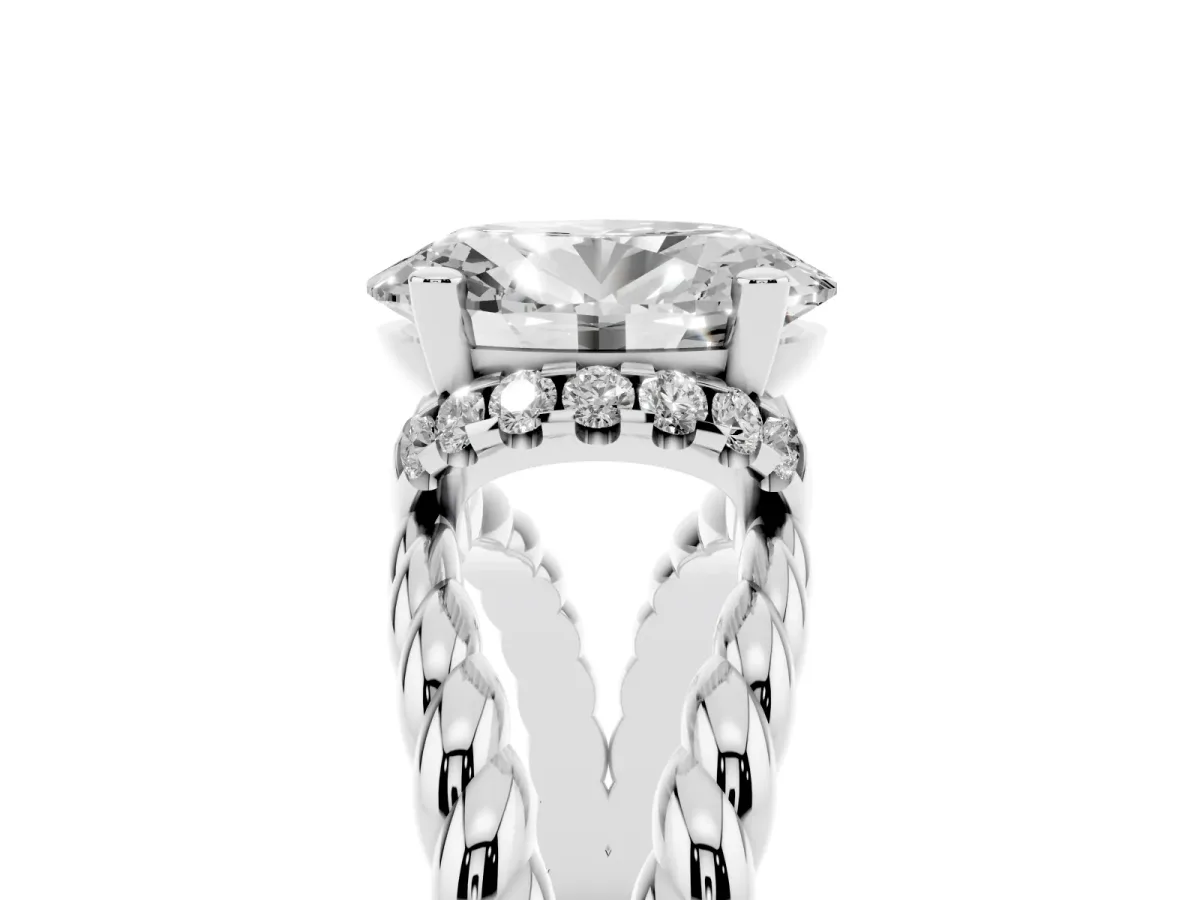 Oval Cut Halo Twisted Band Four-Prong Ring Silver