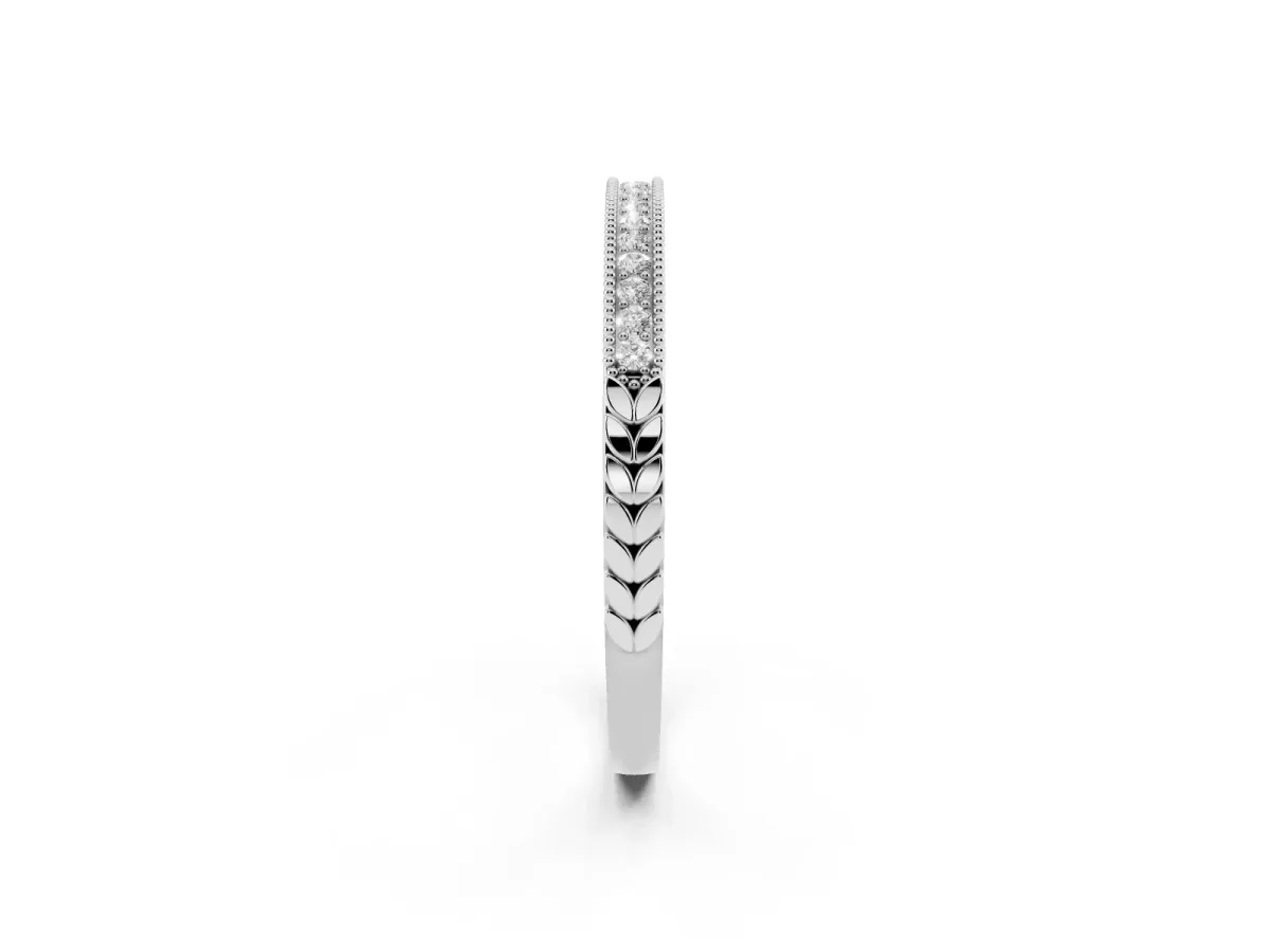 Round Cut Diamond Pavé Set Milgrain Edge Eternity Band Platinum