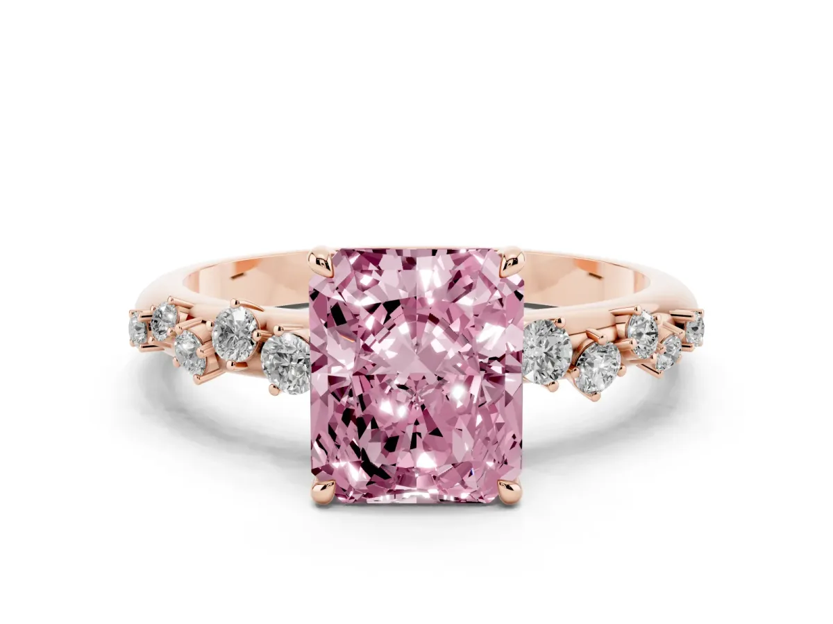 Fancy Pink Radiant Cut Diamond Cluster Prong-Set Solitaire Ring Rose gold