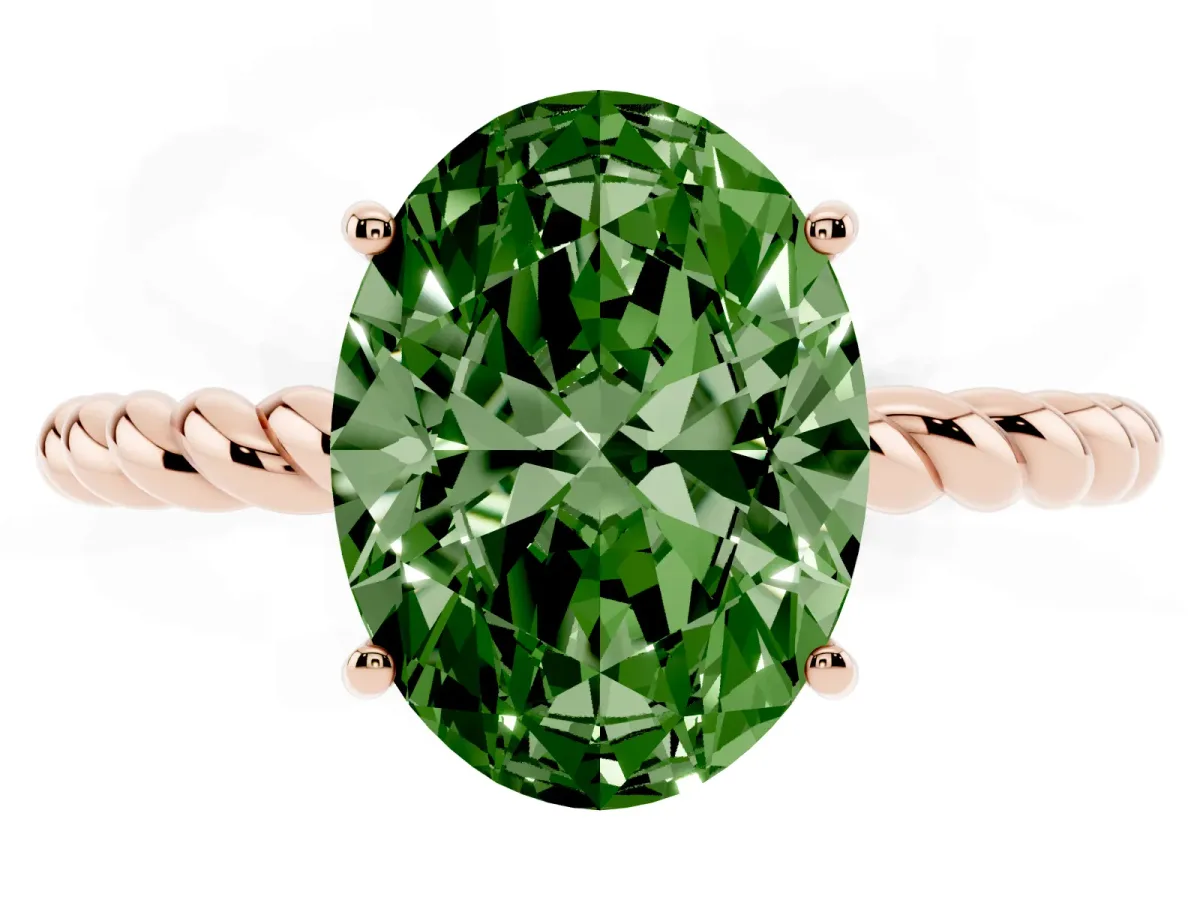 Fancy Green Oval Cut Solitaire Twist Band Ring with Four-Prong Setting Rose gold
