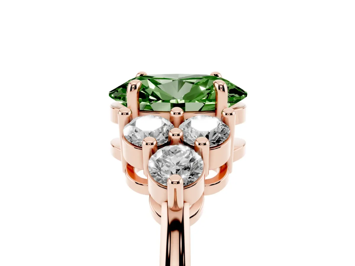 Fancy Green Oval Cut Brilliant Diamond Cluster Accent Solitaire Ring with Prong Setting Rose gold