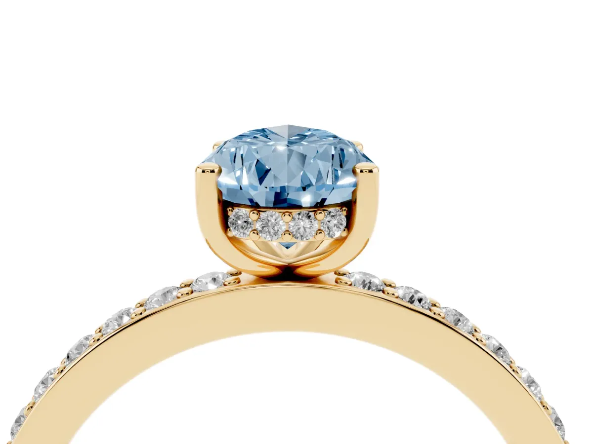 Fancy Blue Pear Cut Cut Diamond Pavé Band Ring with Four-Prong Setting Yellow gold
