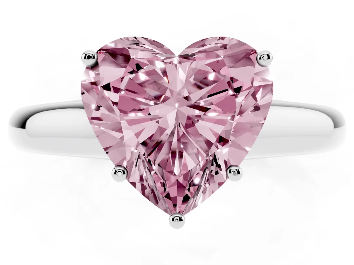 Fancy Pink Heart Cut Cut Diamond Solitaire Engagement Ring with Tapered Plain Band and Four-Prong Setting Platinum