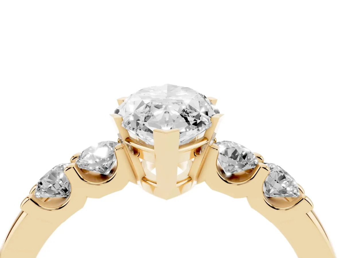 Marquise Cut Brilliant Cut Diamond Five-Stone Prong Set Engagement Ring with Channel Band Yellow gold