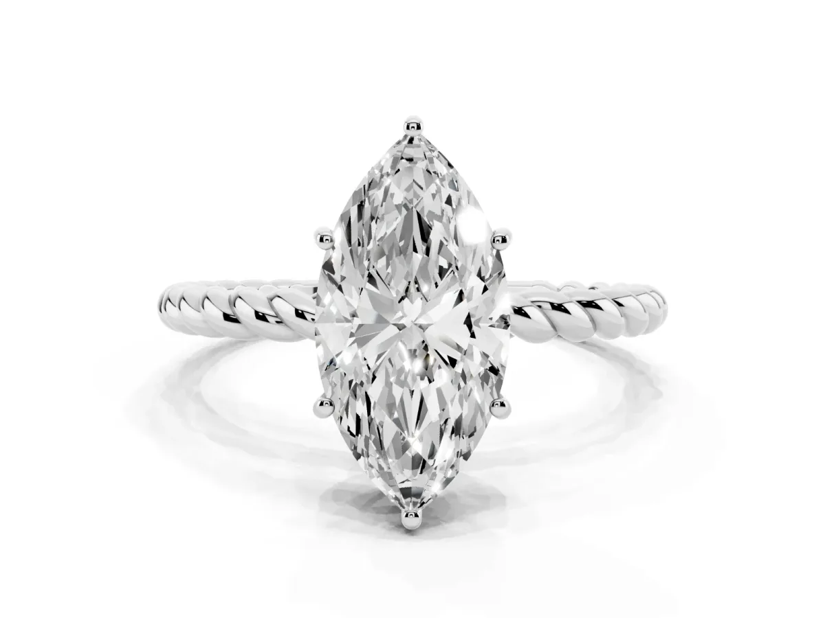 Marquise Cut Solitaire Twist Band Ring with Four-Prong Setting Platinum