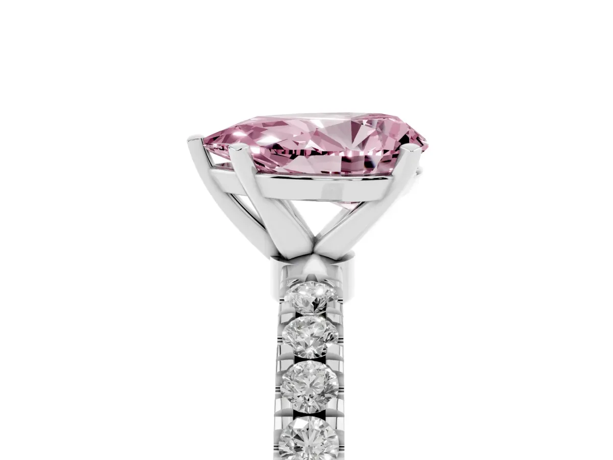 Fancy Pink Pear Cut Diamond Solitaire Ring with Pavé Accents and Four-Prong Setting White gold