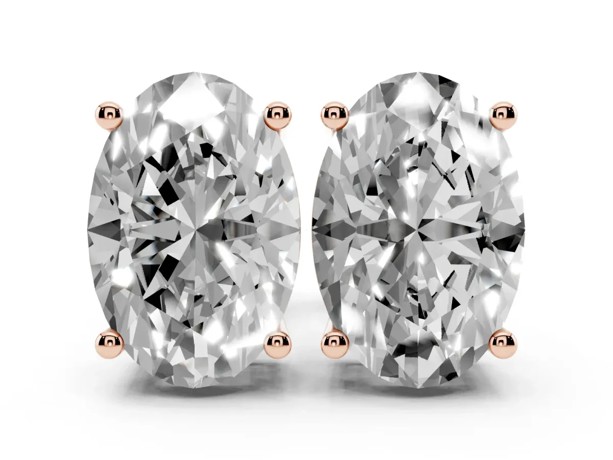 Oval Cut Diamond Stud Earrings Rose gold