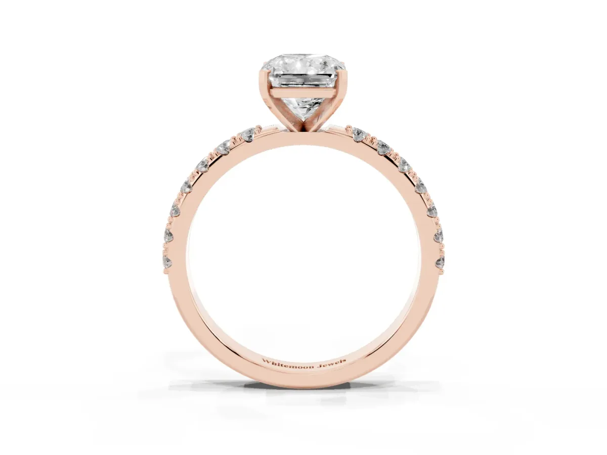 Radiant Cut Diamond Solitaire Pavé Band with Four-Prong Setting Rose gold