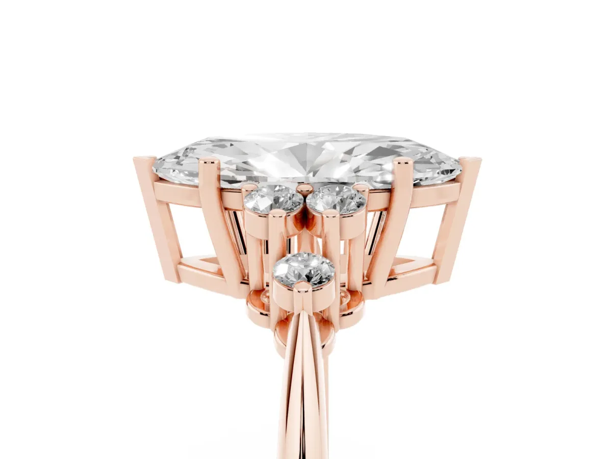Marquise Cut Cut Diamond Cluster Ring with Solitaire Band and Four-Prong Setting Rose gold