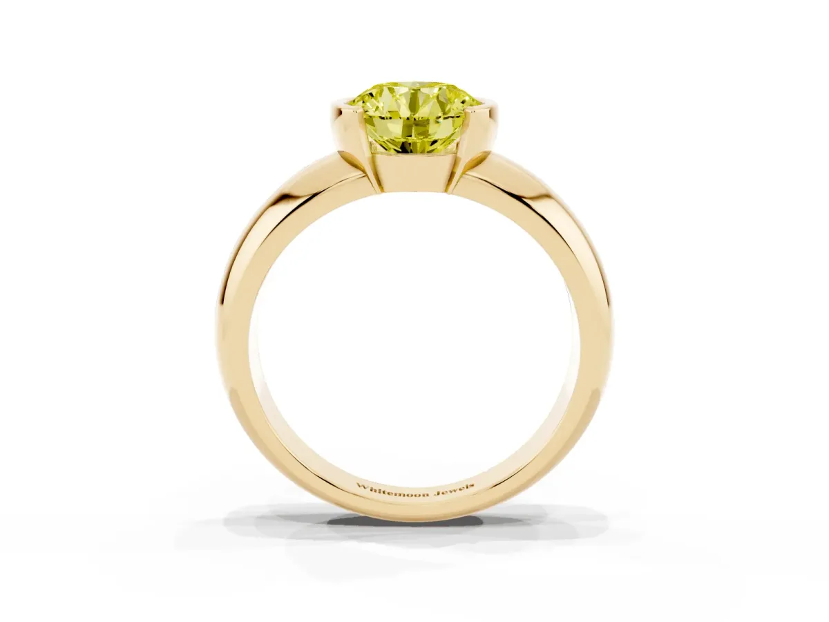 Fancy Yellow Round Cut Solitaire Tension Set Diamond Ring with Wide Band Yellow gold