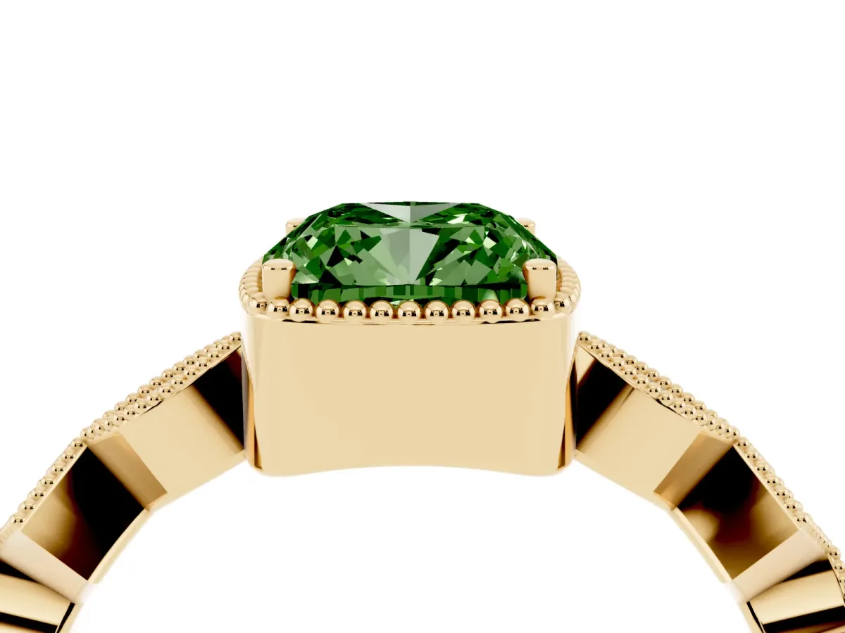 Fancy Green Cushion Cut Milgrain Marquise Diamond Twist Band Ring Yellow gold