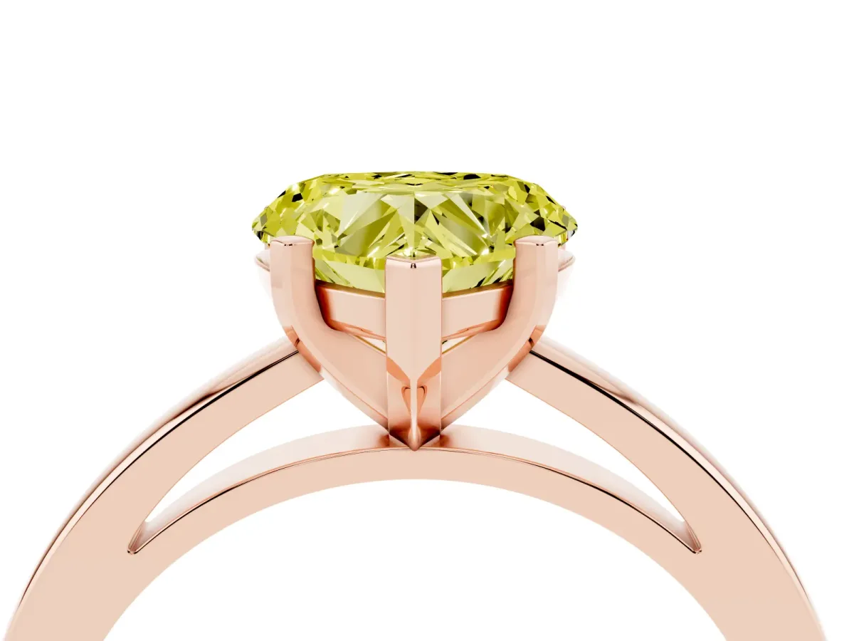 Fancy Yellow Heart Cut Solitaire Diamond Engagement Ring with Four-Prong Setting on a Classic Band Rose gold
