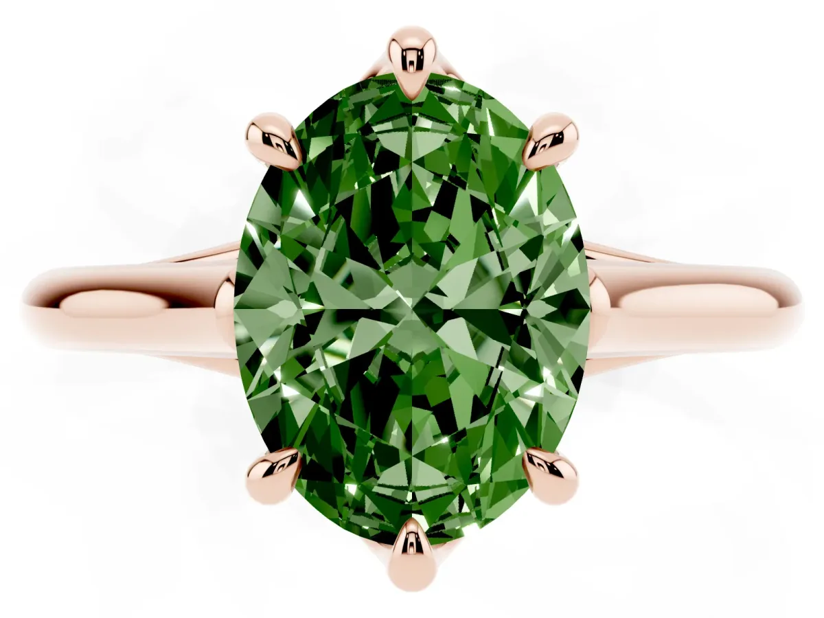 Fancy Green Oval Cut Solitaire Engagement Ring with Six-Prong Setting and Classic Band Rose gold